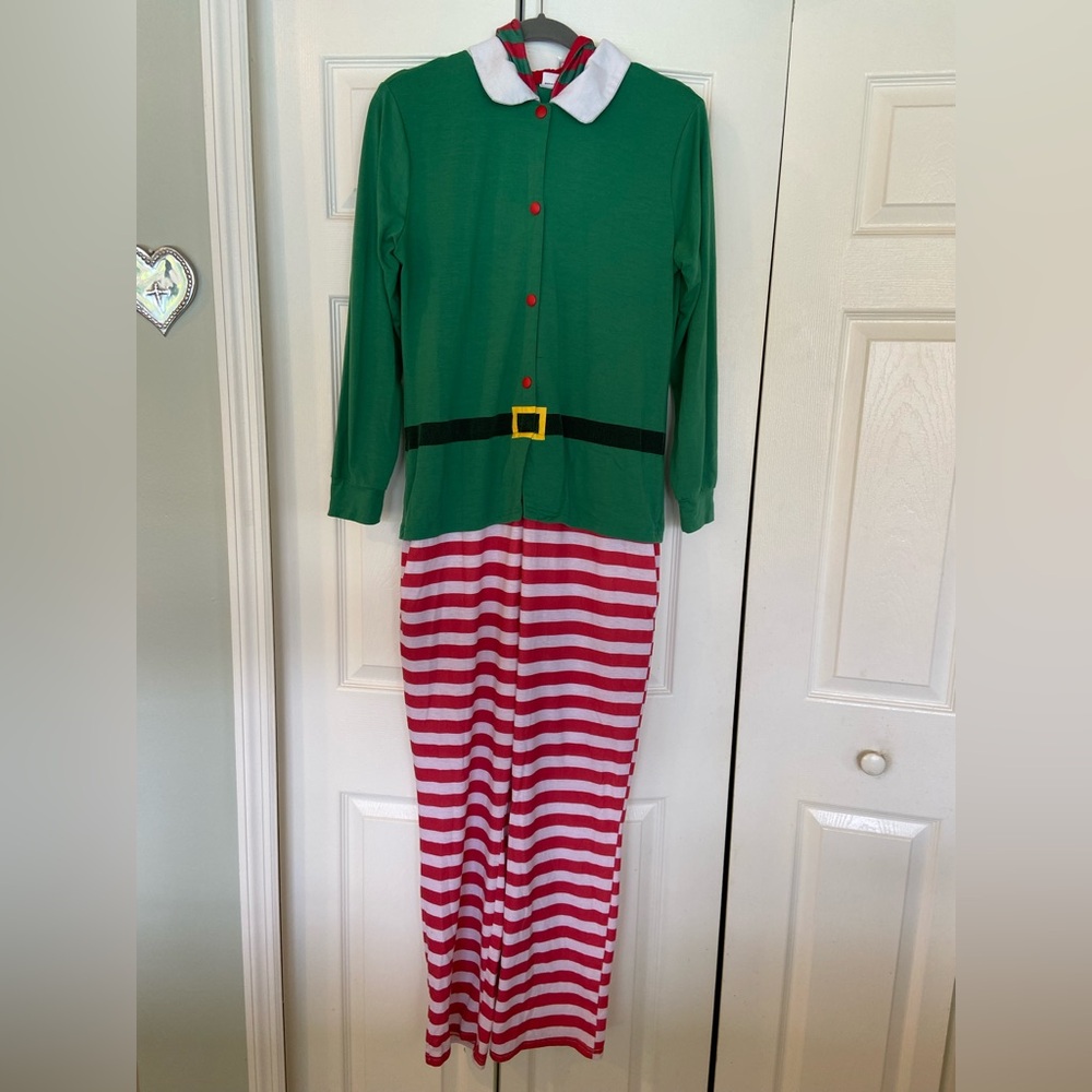 Festive Green and Red Striped Elf Onsie